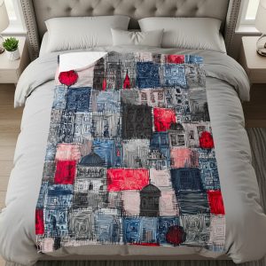 Artistic Cityscape Quilt Style Decorative Pattern Blankets