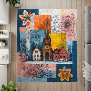 Church Town Artwork Floral Designs Modern Style Blankets