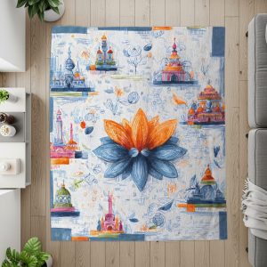 Ornate Mosques Lotus Floral Motif Artistic Design Blankets