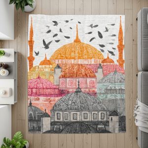 Architectural Marvel with Birds Artistic Colorful Blankets