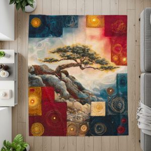 Bonsai Landscape Geometric Pattern Vibrant Colors Blankets