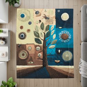 Nature Inspired Tree Illustration In Square Grid Blankets
