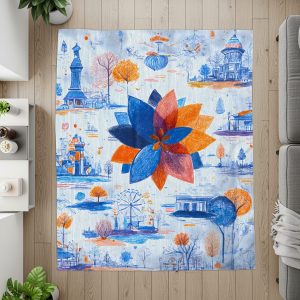 Blue Orange Flower Urban Sketch Style Art Pattern Blankets