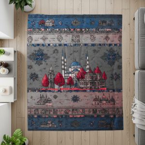 Blue Mosque Cityscape Pattern Aesthetic Cozy Blankets