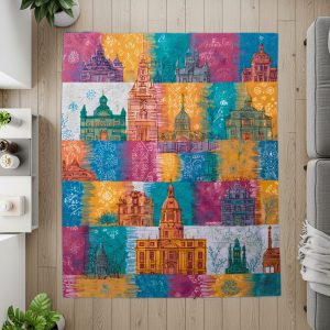 Buildings in Rows and Columns Multi Colored Pattern Blankets