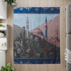 City Skyline Architecture and Buildings Design Blue Borders Blankets