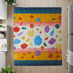 Eclectic Pattern Blue Orange White Artistic Home Decor Blankets