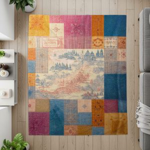 Artistic Patchwork Pattern Detailed Illustration Luxury Blankets