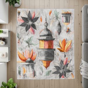 Towers Flowers and Leaves Artistic Design Pattern Blankets