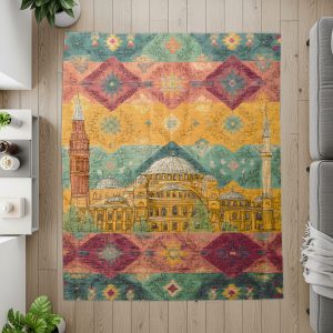 Ornate Building Sketch Design With Floral Patterns Blankets