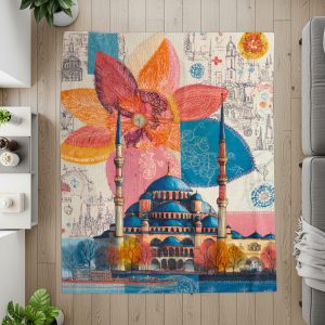 Blue Mosque and Flower Colorful Art Design Novelty Blankets