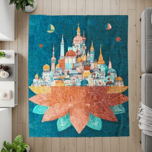 Lotus City Under Crescent Moons Artistic Design Blankets