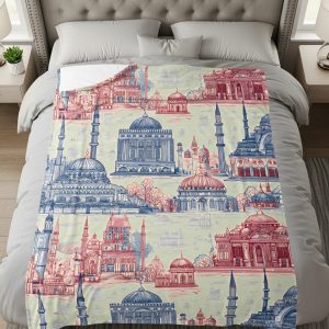 Scenic Architecture in Blue and Red City Design Blankets
