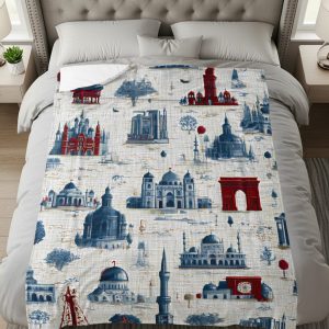 Blue Red Structures On Light Background Style Blankets