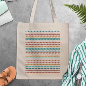 Colorful Lines Patterns on White Background Tote Bags