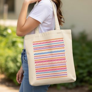 Alphabetical Patterned Multicolor Lines Trendy Artistic Tote Bags